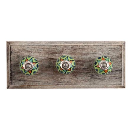 Rangoli Work Ceramic Wooden Hooks